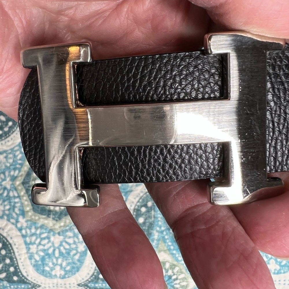 Hermes Black Leather Belt, pebble leather finished